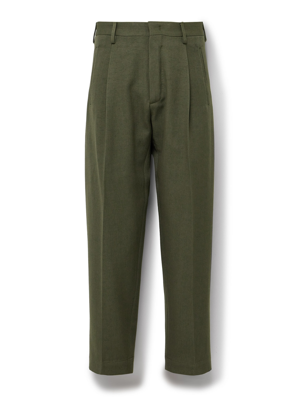 Incotex Slim-fit Tapered Pleated Virgin Wool And Cotton-blend Trousers In Green