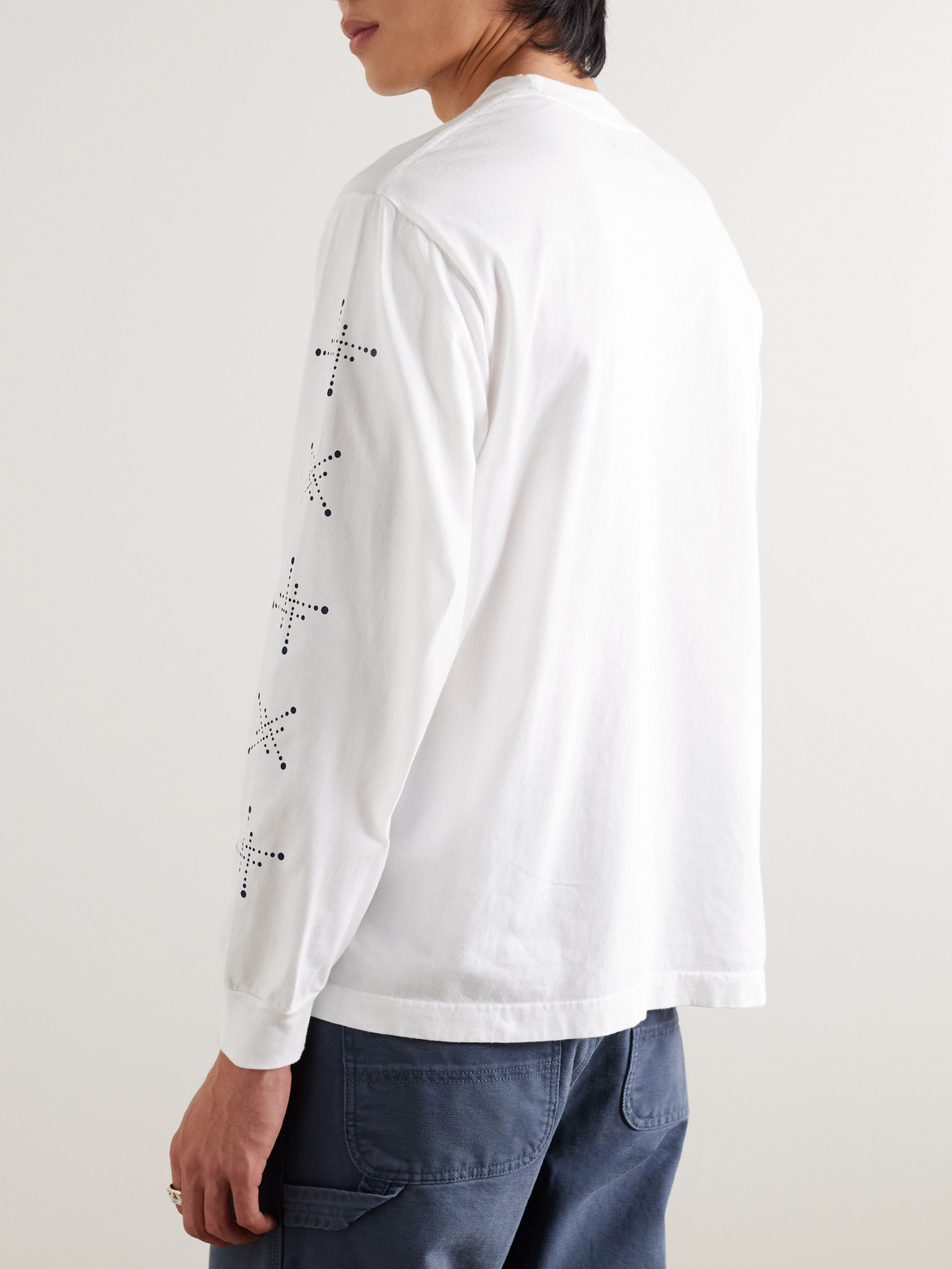 Shop Blue Blue Japan Kobolevi Sleeve-printed Cotton-jersey T-shirt In White