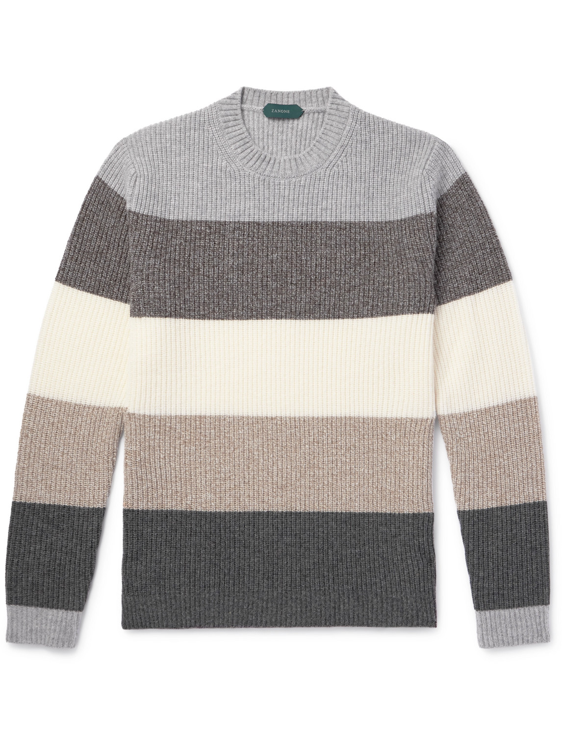 Incotex Striped Ribbed Wool Sweater In Gray