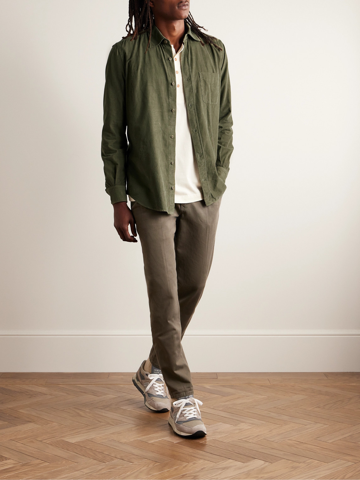 Shop Incotex Glanshirt Cotton-corduroy Shirt In Green