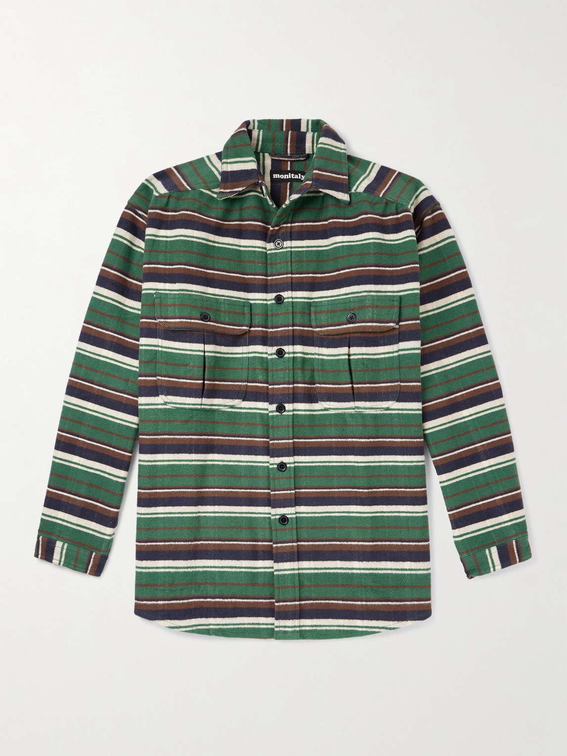Monitaly Giorgio Striped Cotton-flannel Shirt In Green