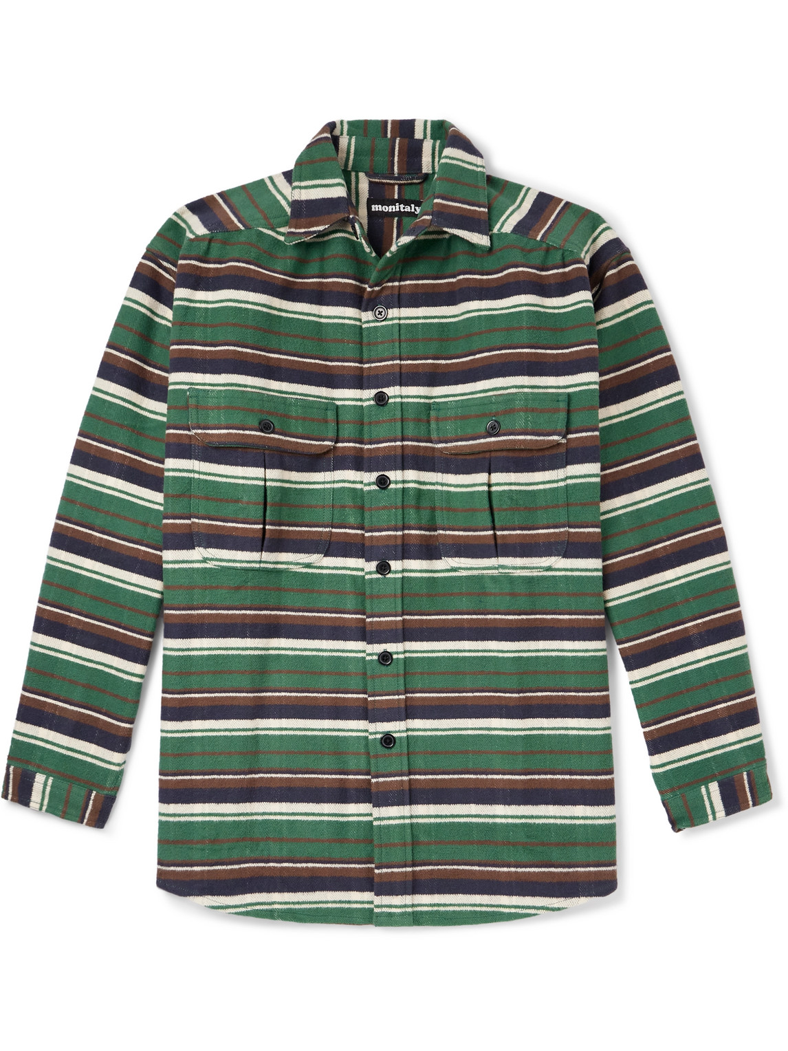 Monitaly Giorgio Striped Cotton-flannel Shirt In Green