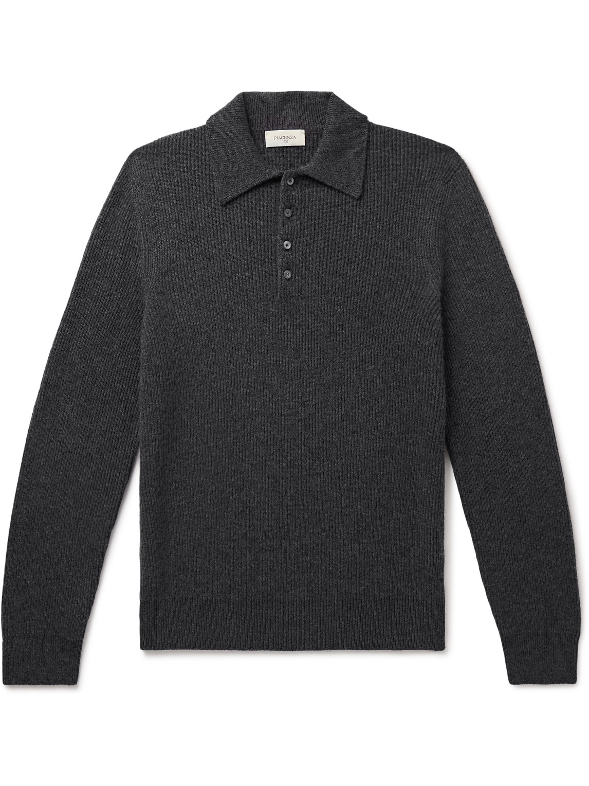 Piacenza 1733 Slim-fit Ribbed Cashmere Polo Shirt In Gray
