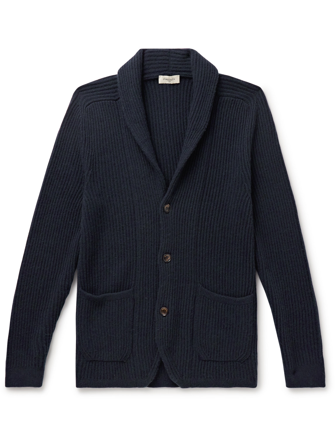 Piacenza 1733 Slim-fit Shawl-collar Ribbed Cashmere Cardigan In Blue