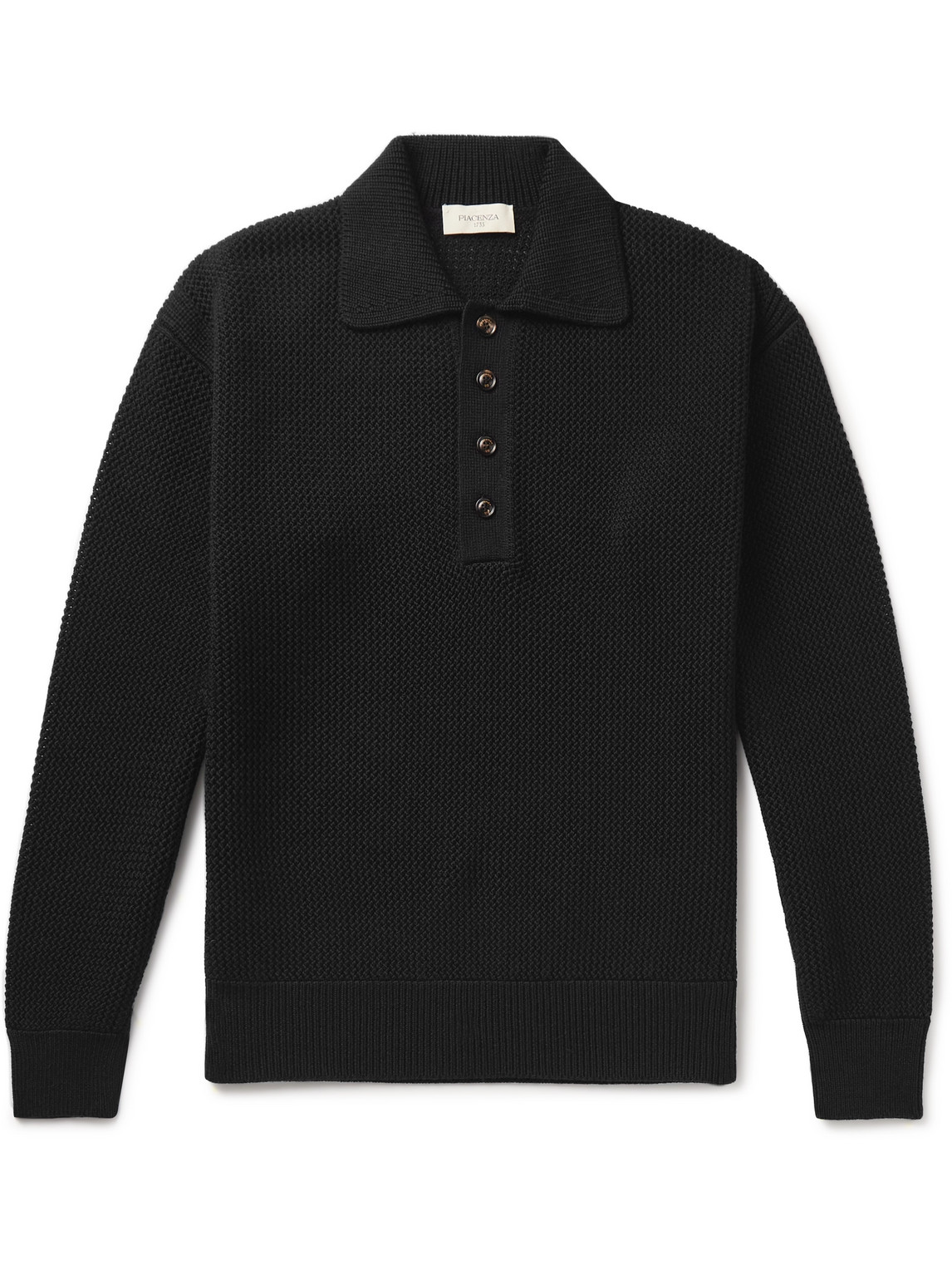 Piacenza 1733 Textured-knit Virgin Wool Polo Shirt In Black