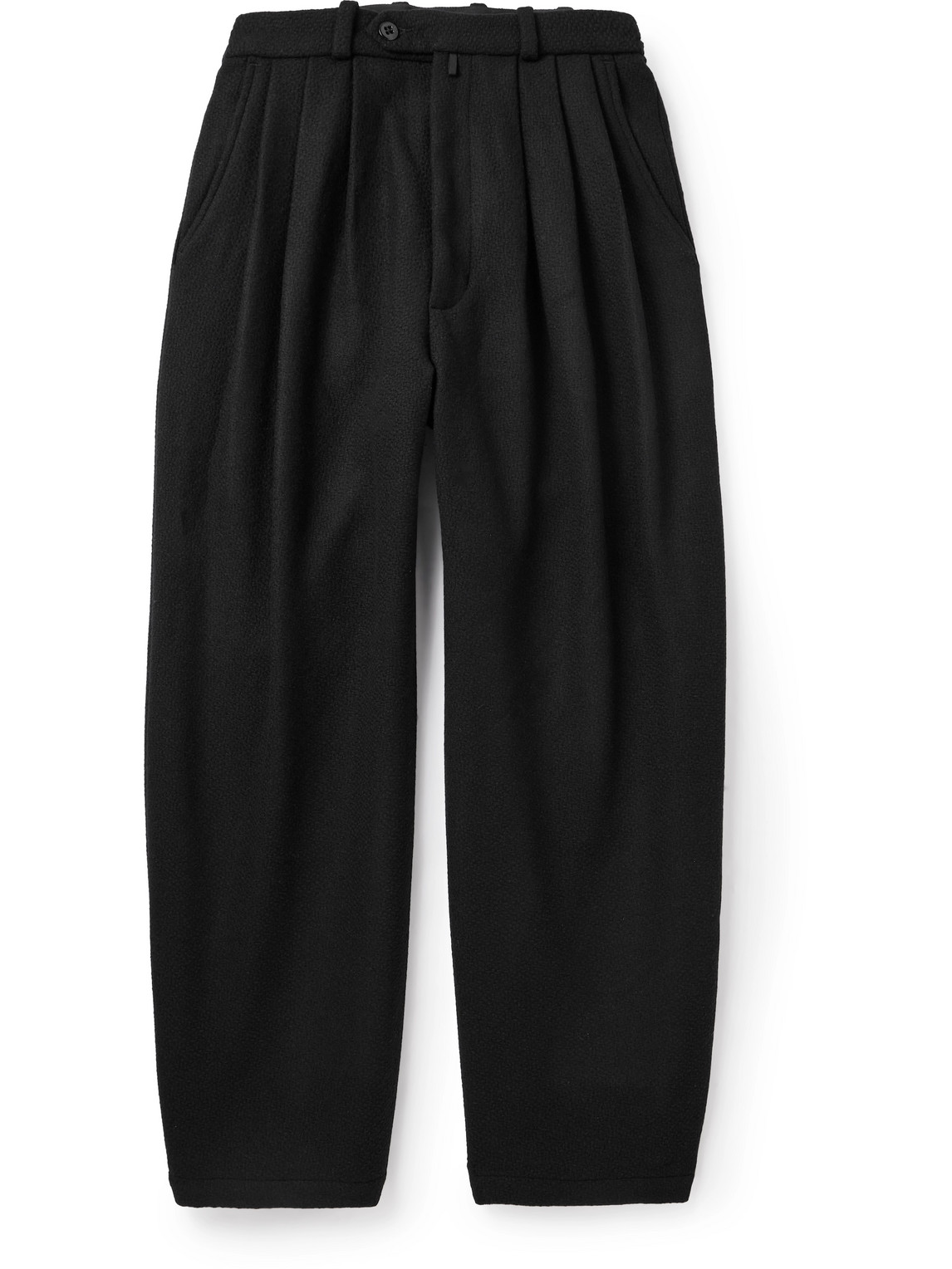 Monitaly Triple Tuck Wide-leg Basketweave Wool-blend Trousers In Black