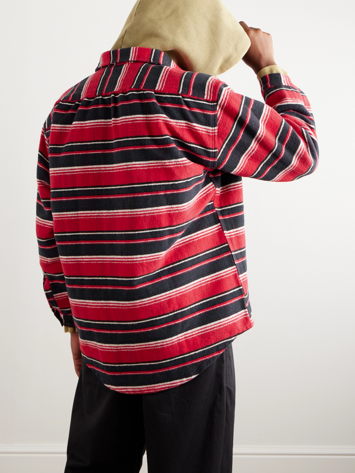 Shop Monitaly Giorgio Striped Cotton-flannel Shirt In Red