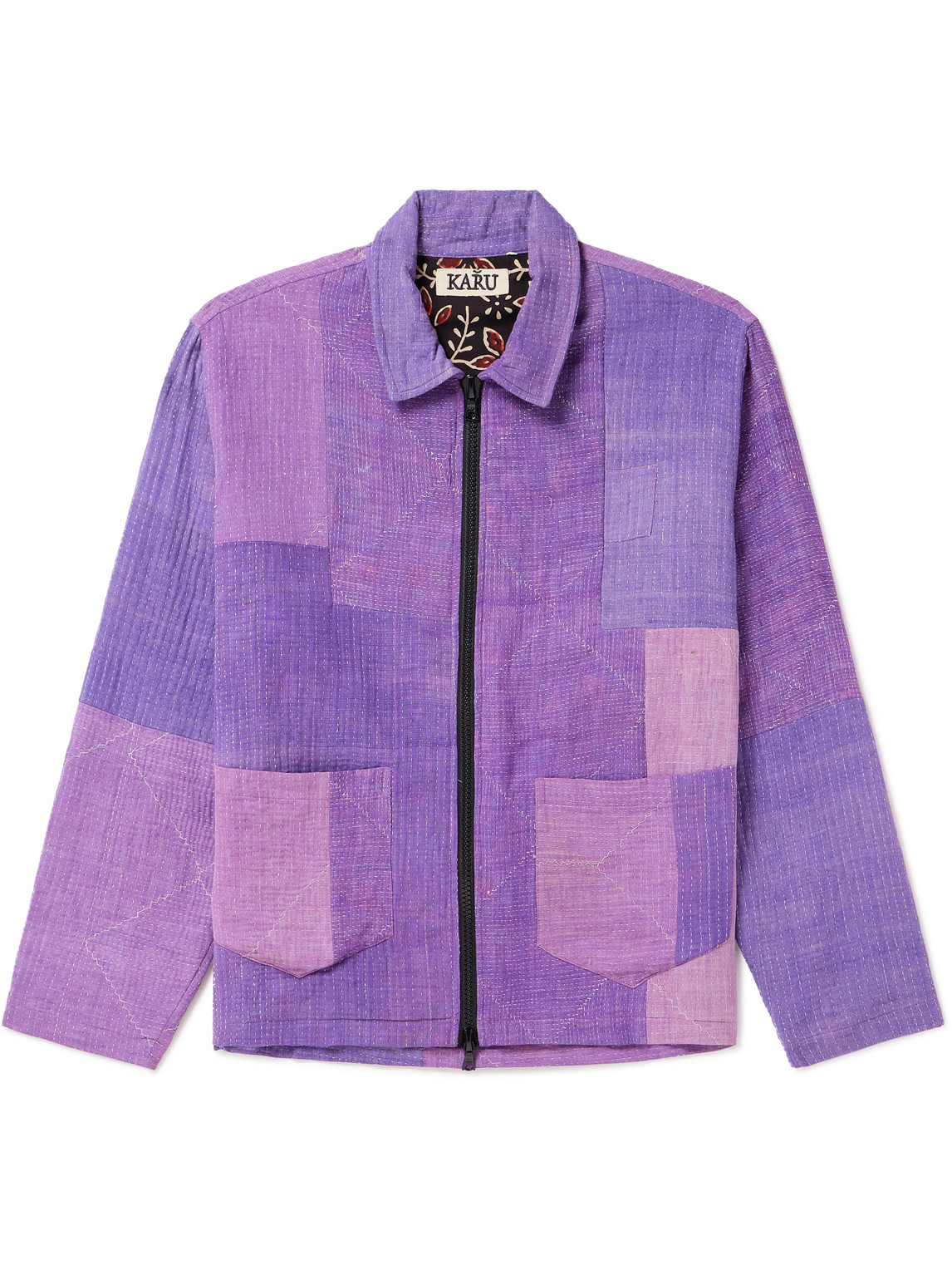 Karu Research Throwing Fits Patchwork Embroidered Cotton Jacket In Purple