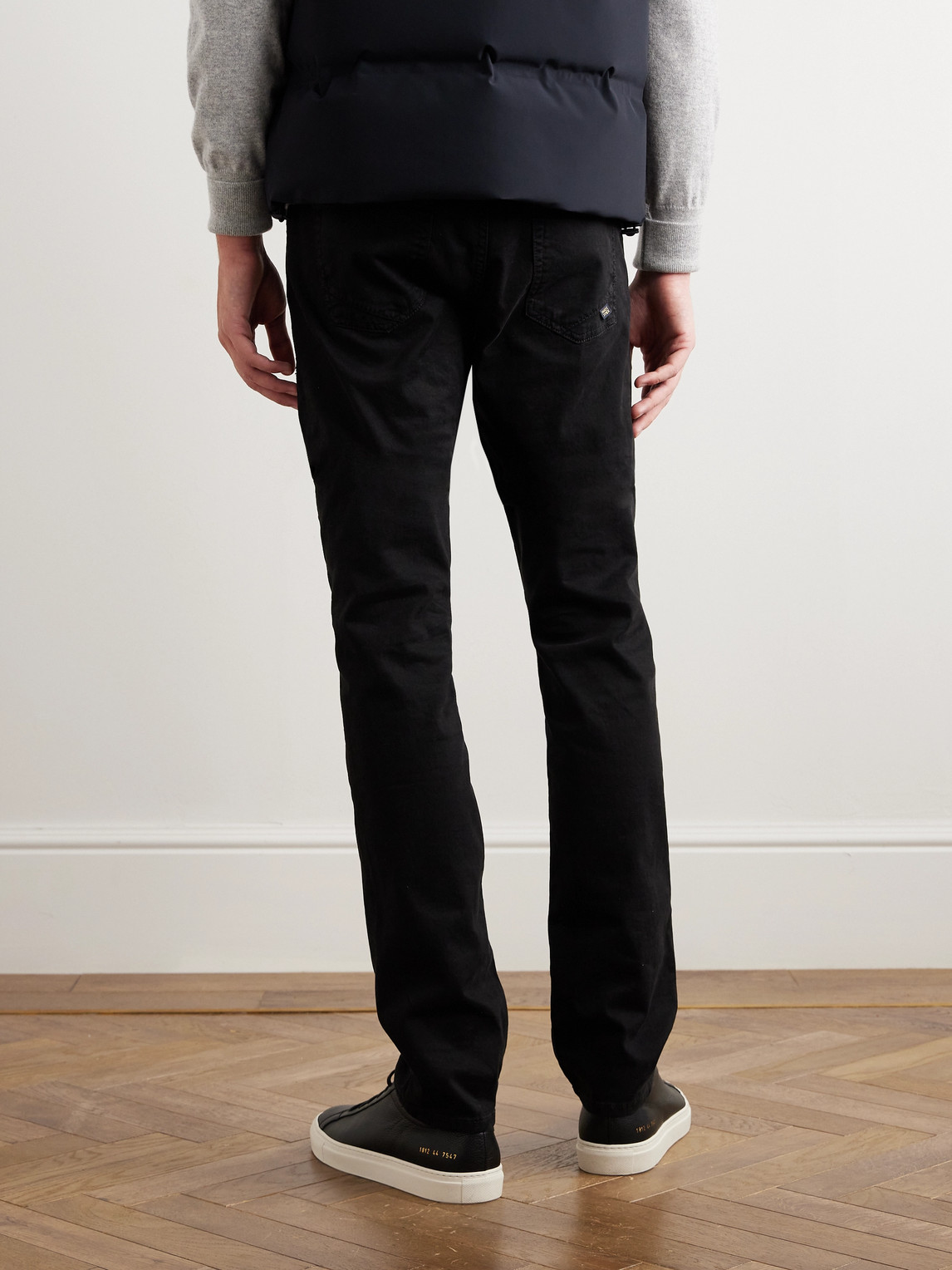Shop Incotex Leather-trimmed Straight-leg Jeans In Black
