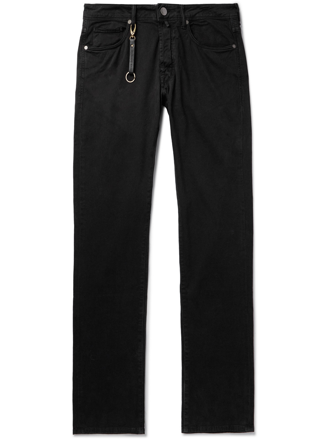 Incotex Leather-trimmed Straight-leg Jeans In Black