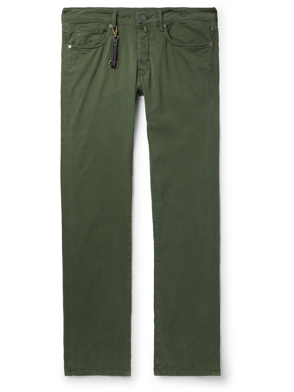 Incotex Leather-trimmed Straight-leg Jeans In Green