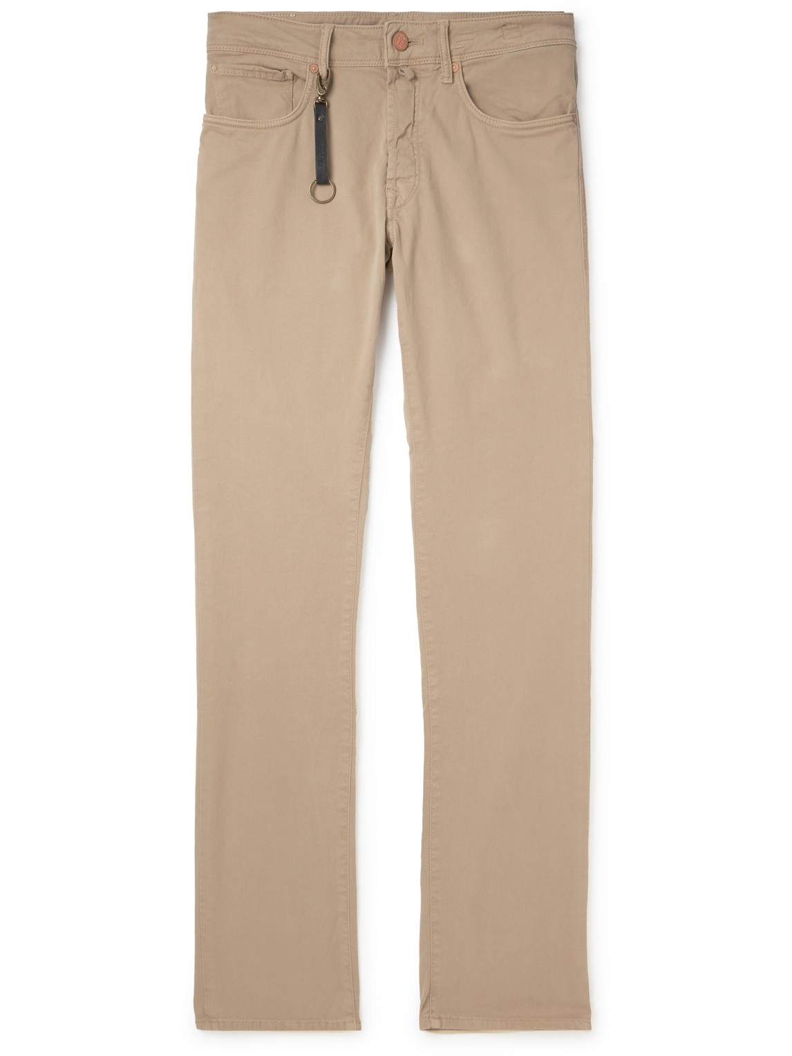 Incotex Leather-trimmed Straight-leg Jeans In Neutrals