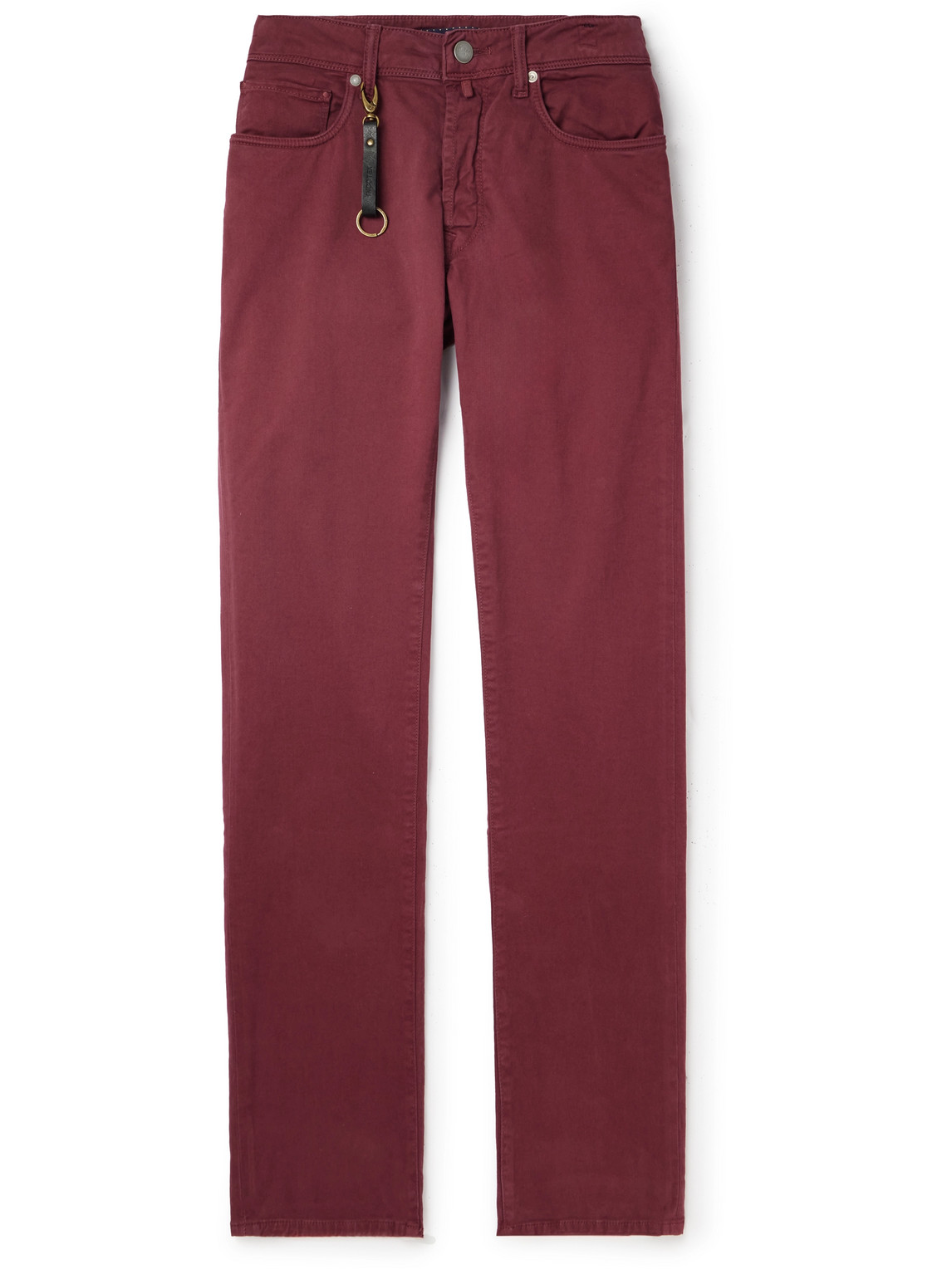 Incotex Leather-trimmed Straight-leg Jeans In Red