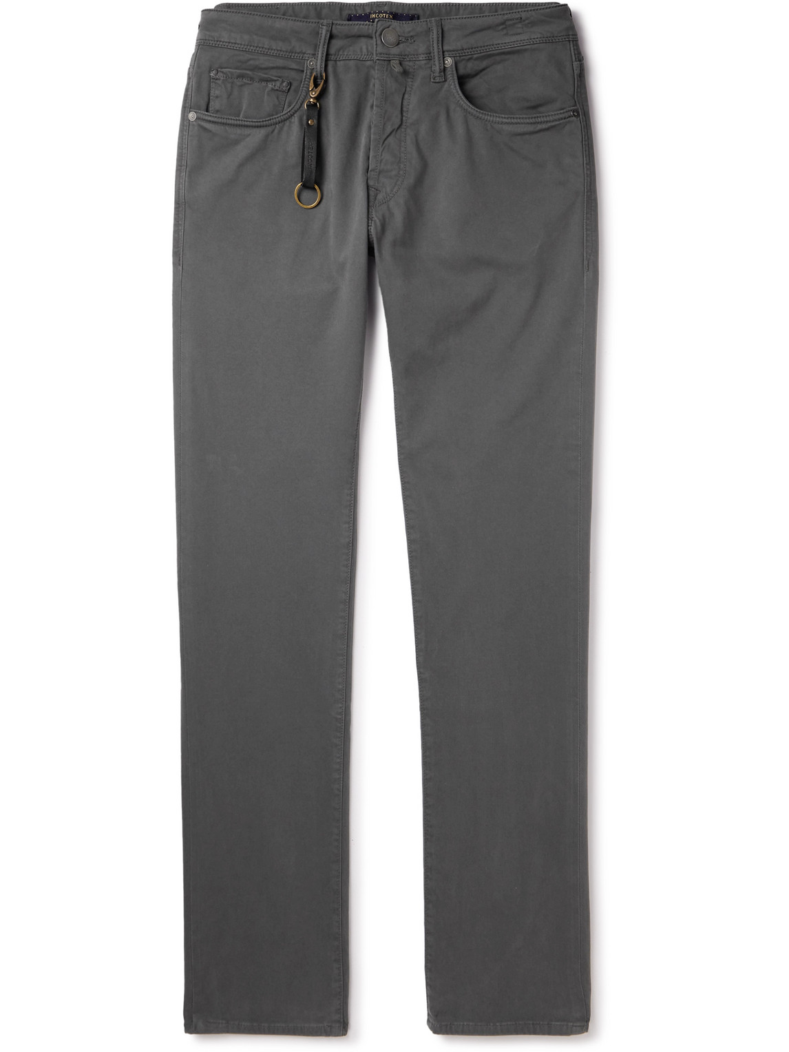 Shop Incotex Slim-fit Straight-leg Stretch Modal And Cotton-blend Trousers In Gray