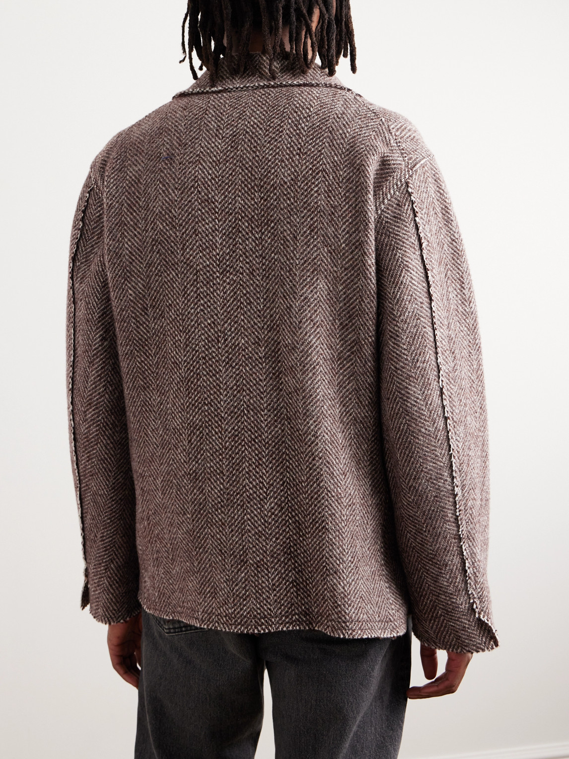 Shop Kaptain Sunshine Distressed Herringbone Wool Tweed Coat In Brown