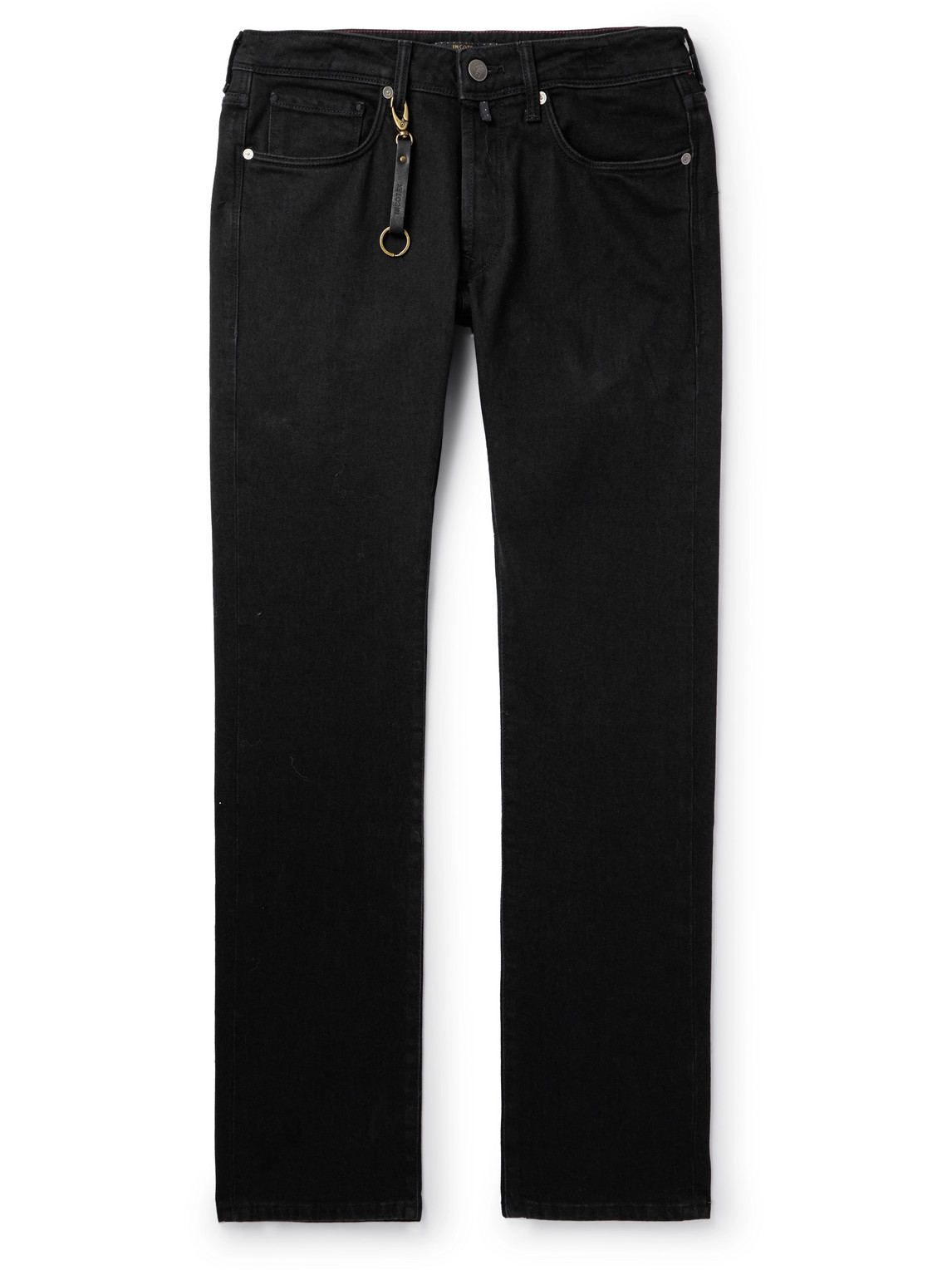 Incotex Leather-trimmed Straight-leg Jeans In Black