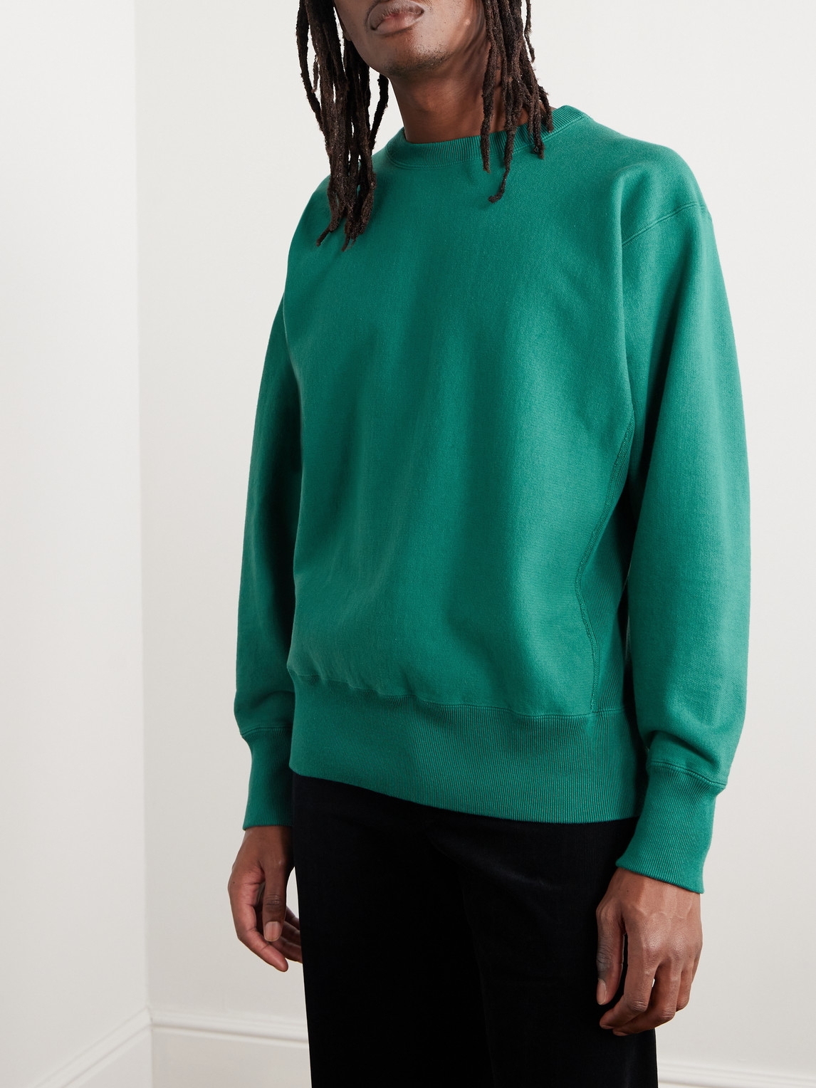 Shop Kaptain Sunshine Garment-dyed Cotton-jersey Sweater In Green