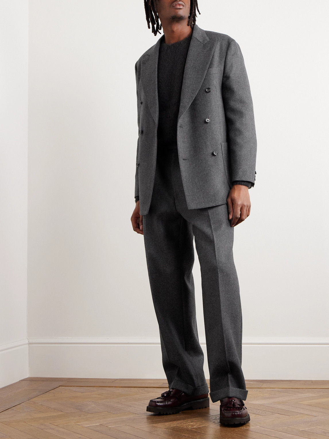 Shop Kaptain Sunshine Double-breasted Wool Suit Jacket In Gray