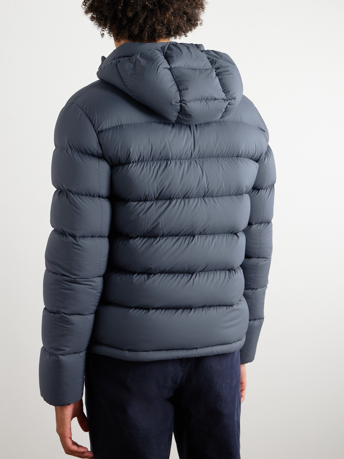 Shop Herno Quilted Nylon Hooded Down Jacket In Blue
