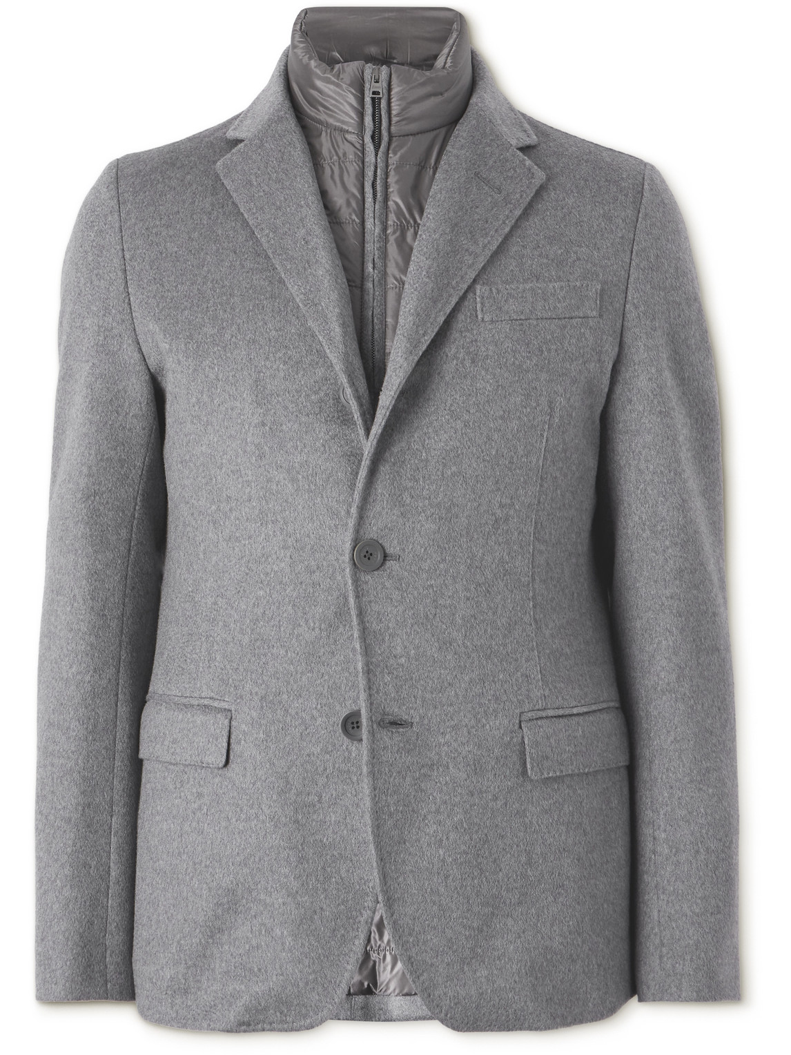 Herno Cashmere Blazer With Removable Quilted Shell Gilet In Gray