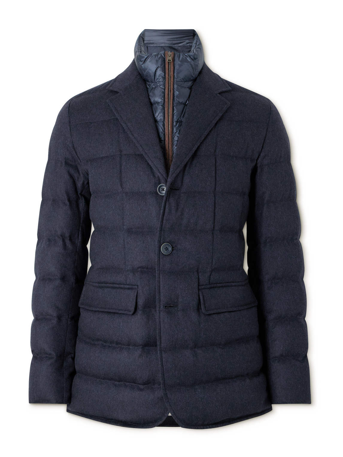 Herno Quilted Silk And Cashmere-blend Down Jacket With Detachable Liner In Blue