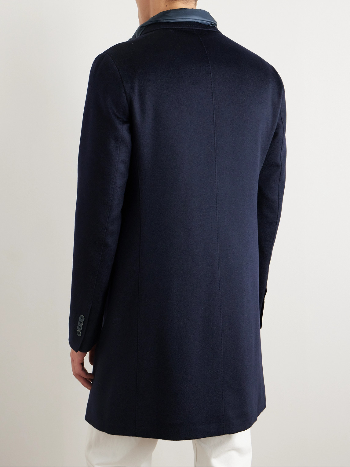 Shop Herno Cashmere Overcoat With Detachable Quilted Shell Bib In Blue