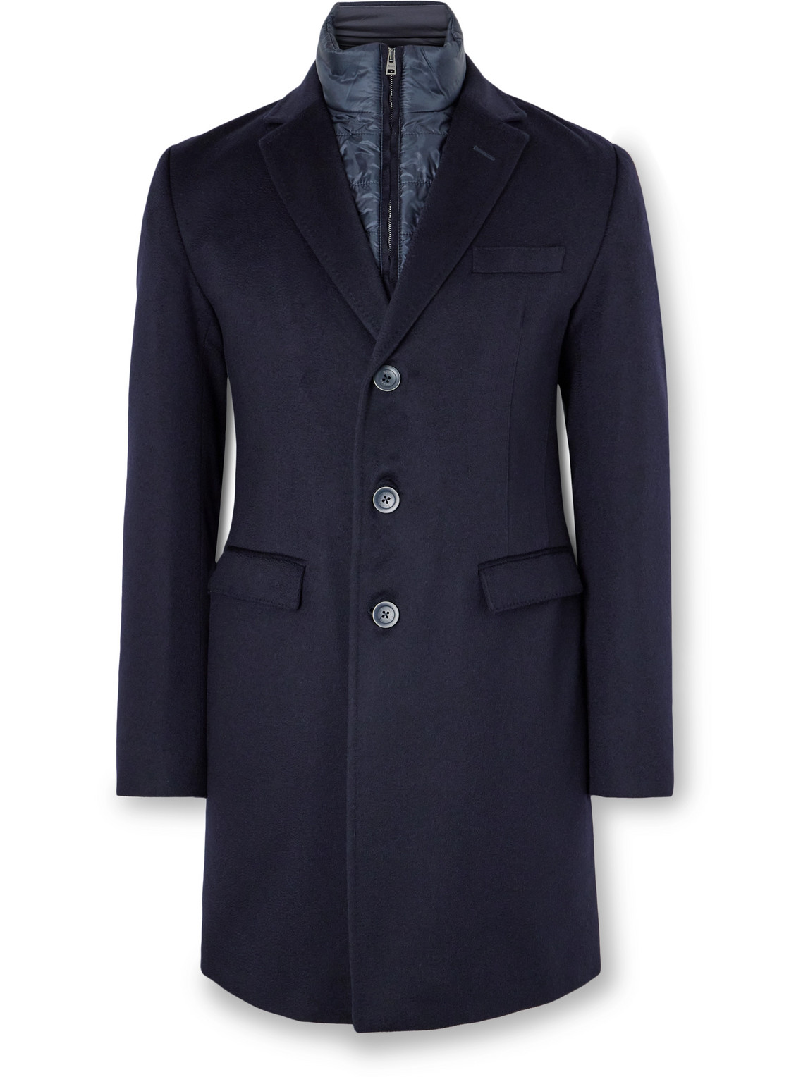 Shop Herno Cashmere Overcoat With Detachable Quilted Shell Bib In Blue