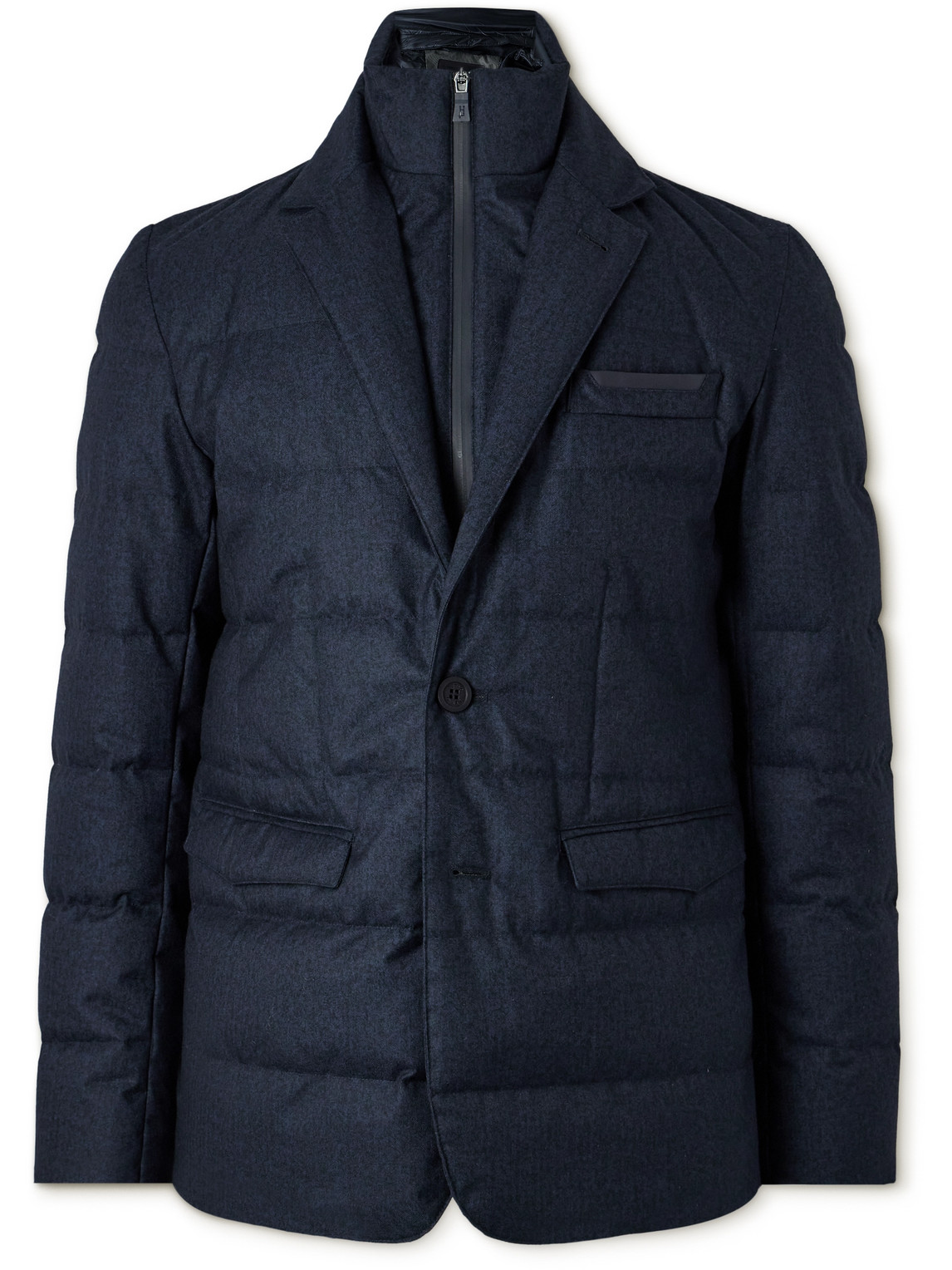 Herno Laminar Quilted Herringbone Shell Down Jacket With Removable Gilet In Blue