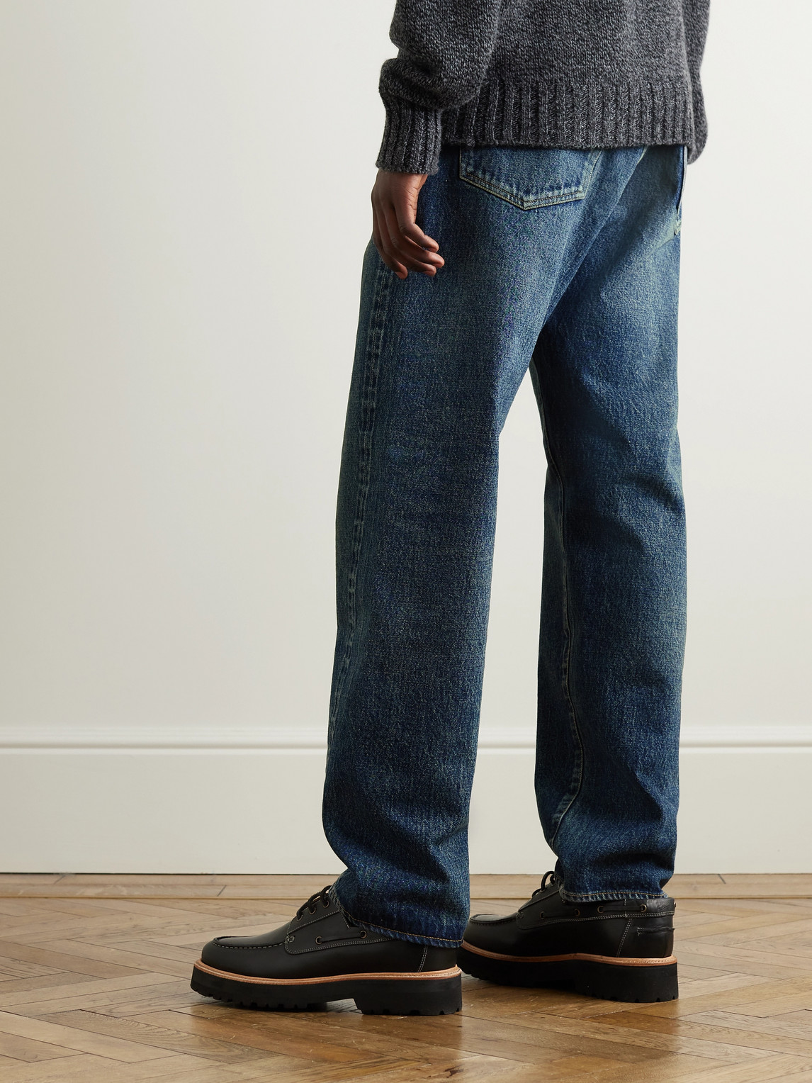 Shop Kaptain Sunshine Throwing Fits Straight-leg Selvedge Jeans In Blue