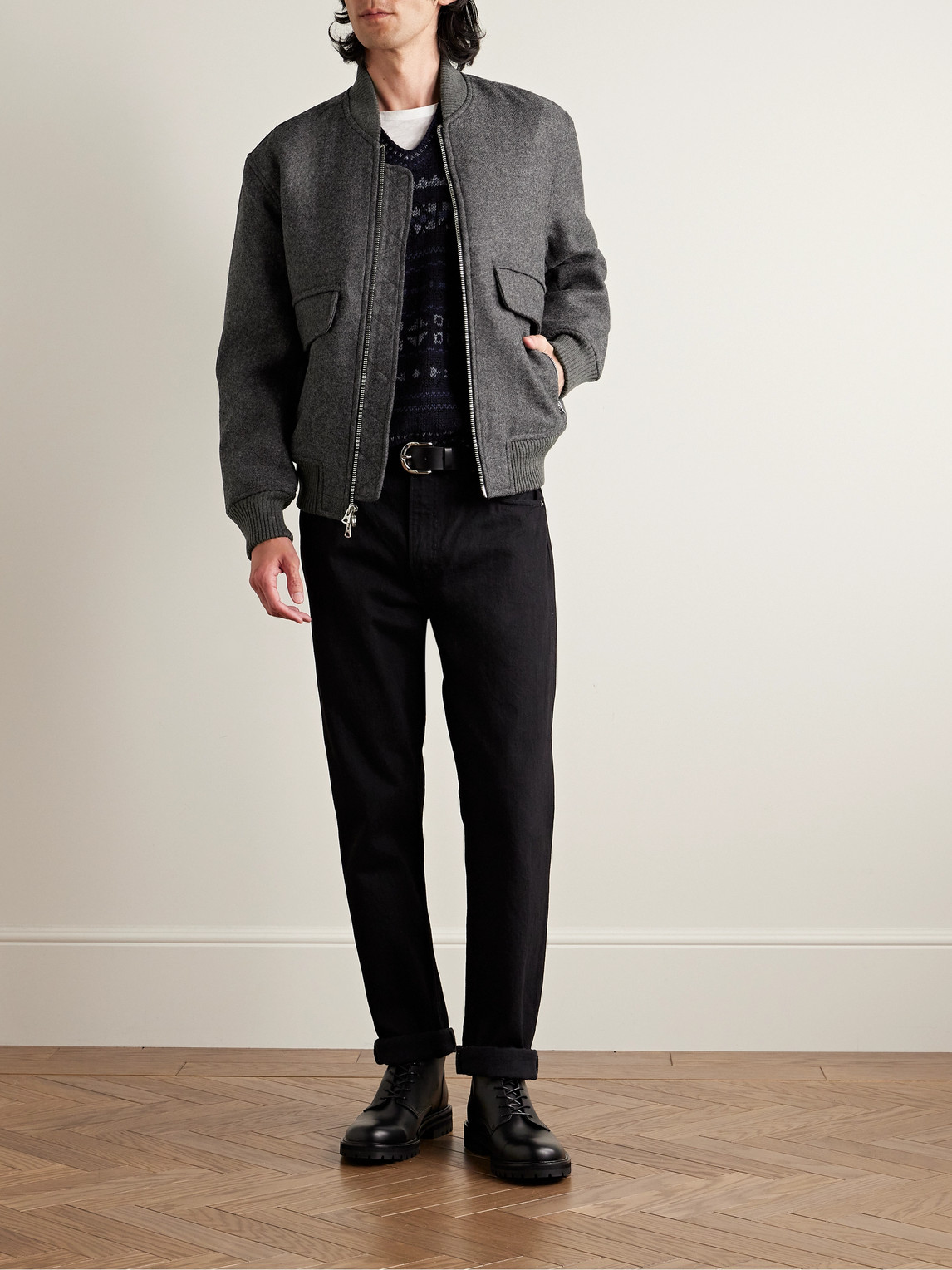 Shop Alex Mill Wool-blend Bomber Jacket In Gray