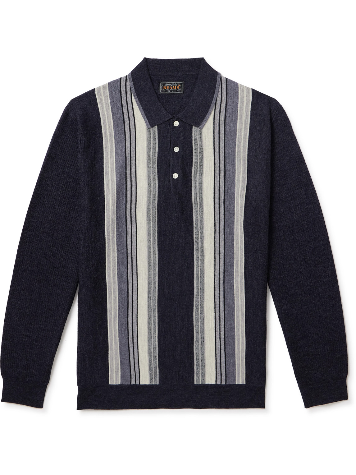 Beams Striped Wool Polo Shirt In Black