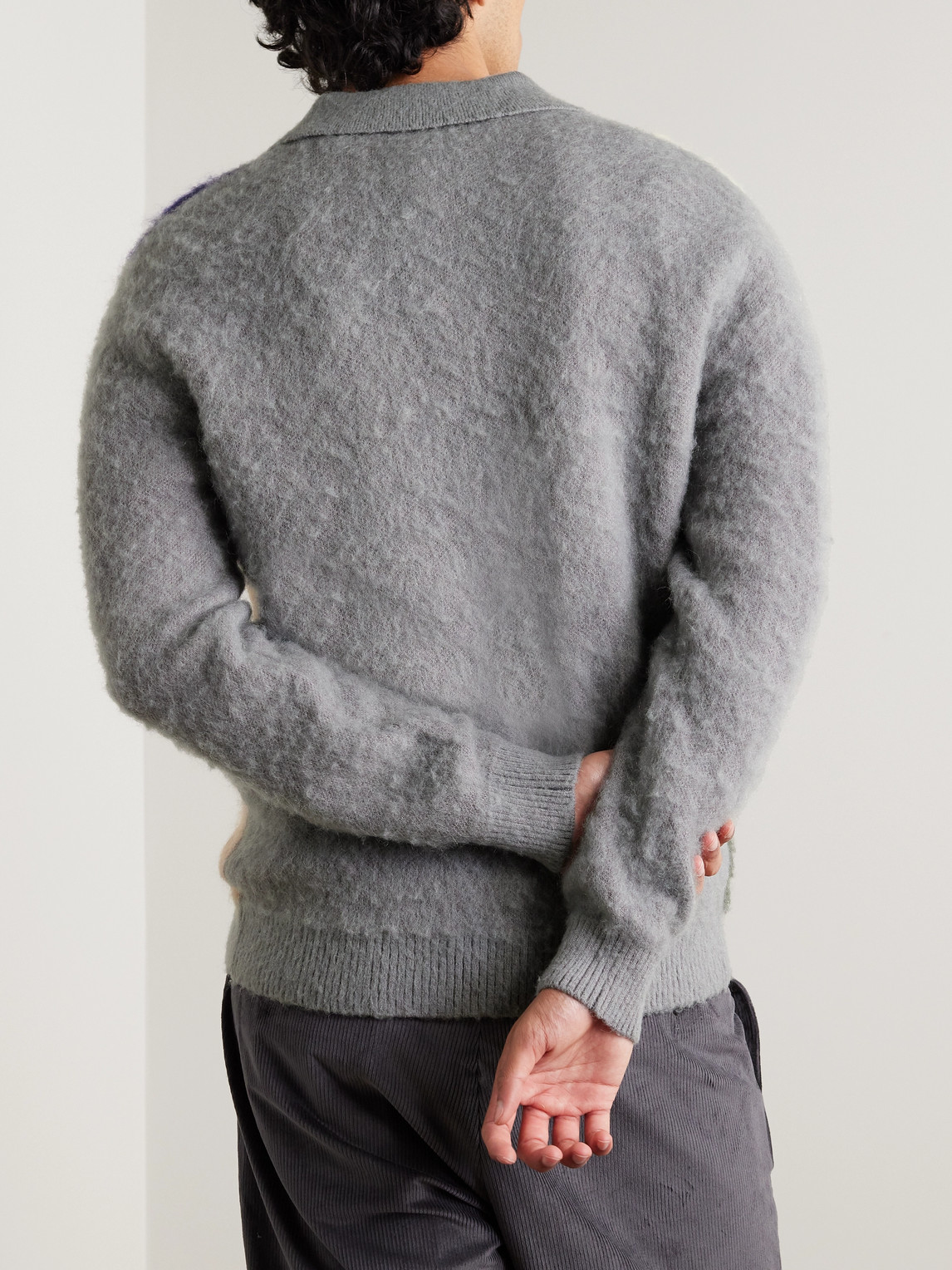 Shop Beams Colour-block Intarsia-knit Sweater In Gray