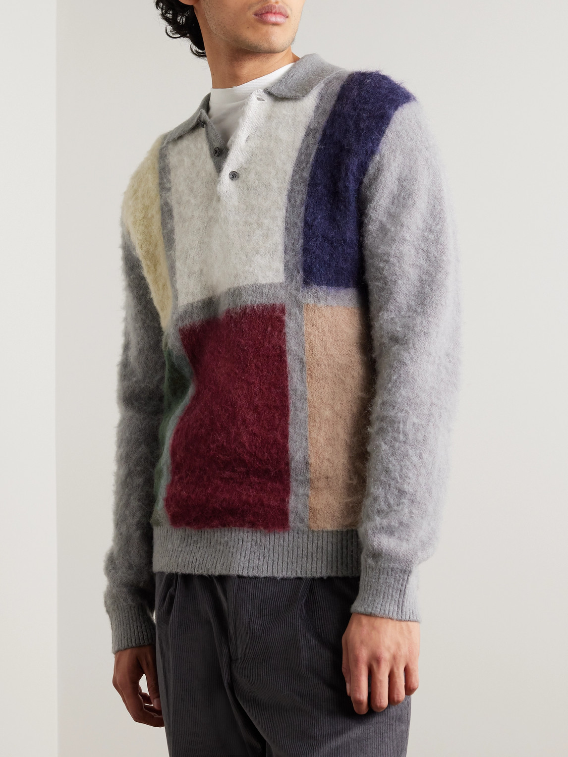 Shop Beams Colour-block Intarsia-knit Sweater In Gray