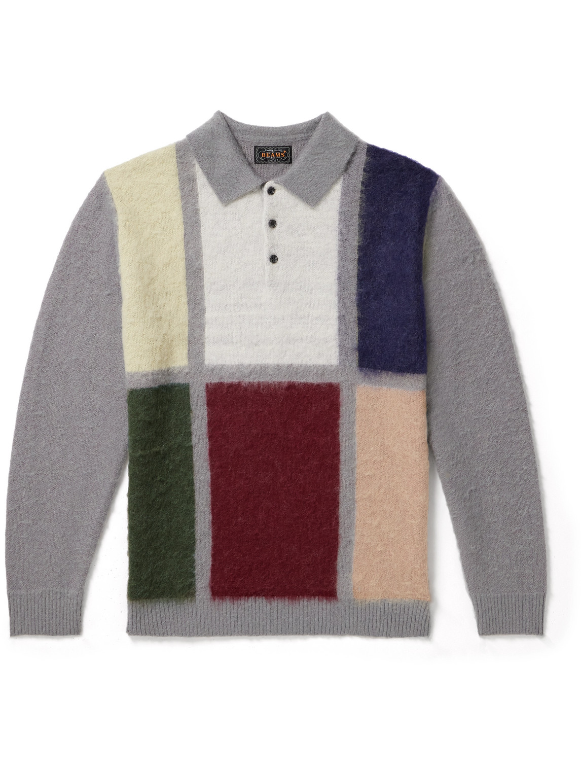 Beams Colour-block Intarsia-knit Sweater In Gray