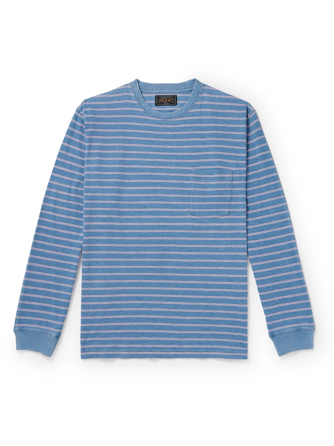Shop Beams Indigo Striped Cotton-jersey T-shirt In Blue