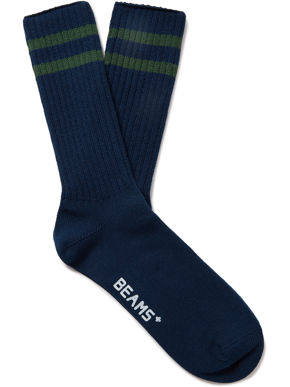 Beams Schoolboy Striped Ribbed Cotton-blend Socks In Blue