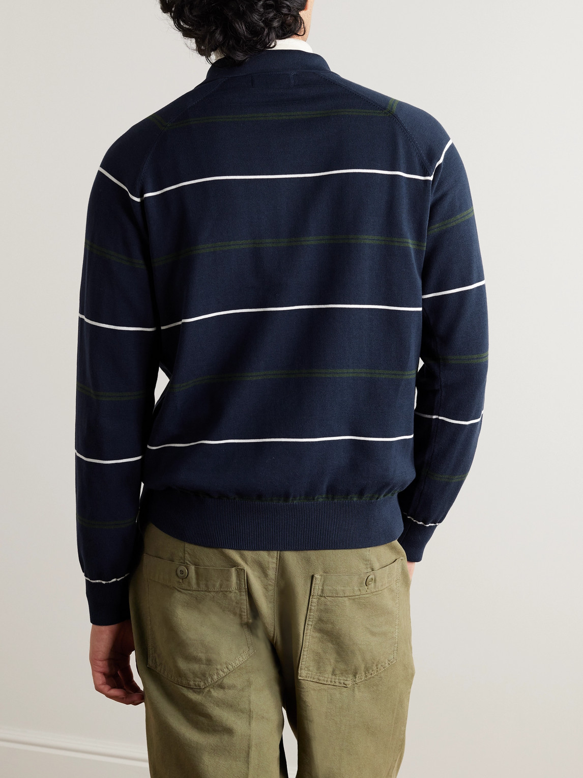Shop Beams Striped Cotton Sweater In Blue