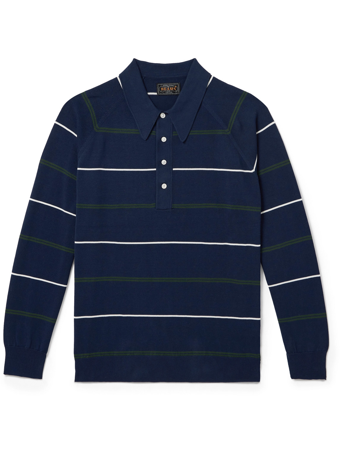 Beams Striped Cotton Sweater In Blue