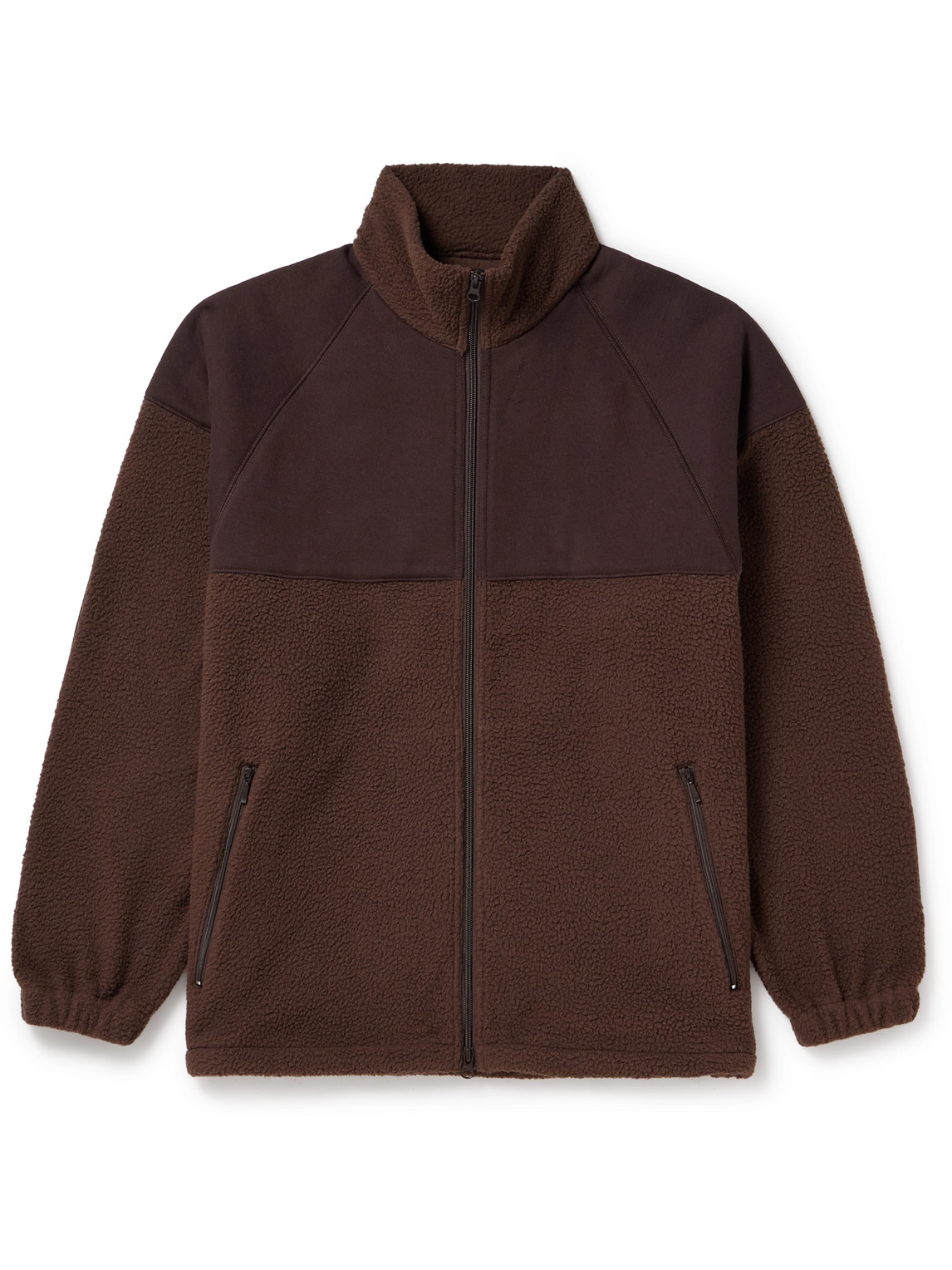 Beams Mil Panelled Cotton-jersey And Fleece Zip-up Jacket In Brown
