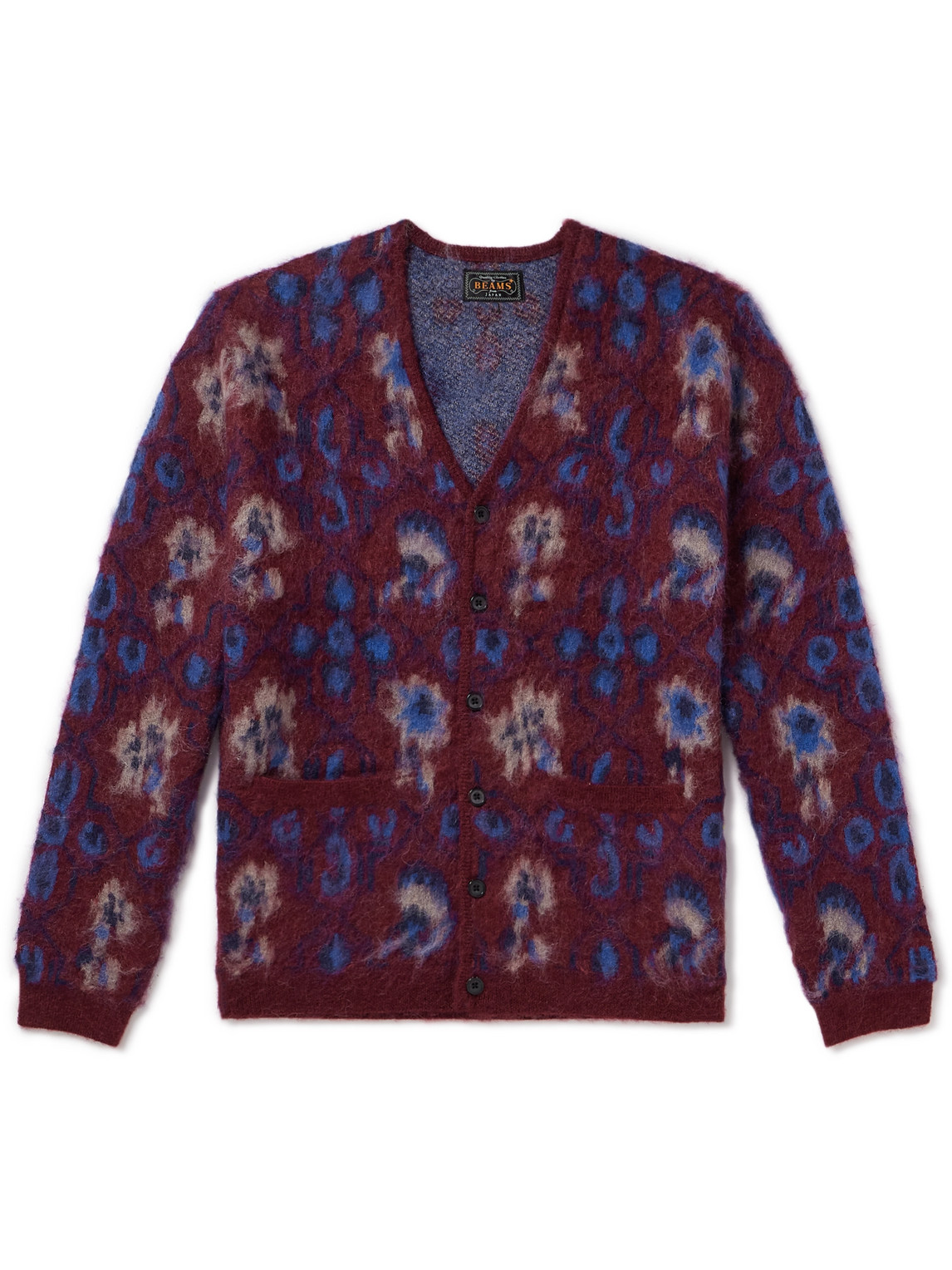 Beams Floral-jacquard Knitted Cardigan In Purple