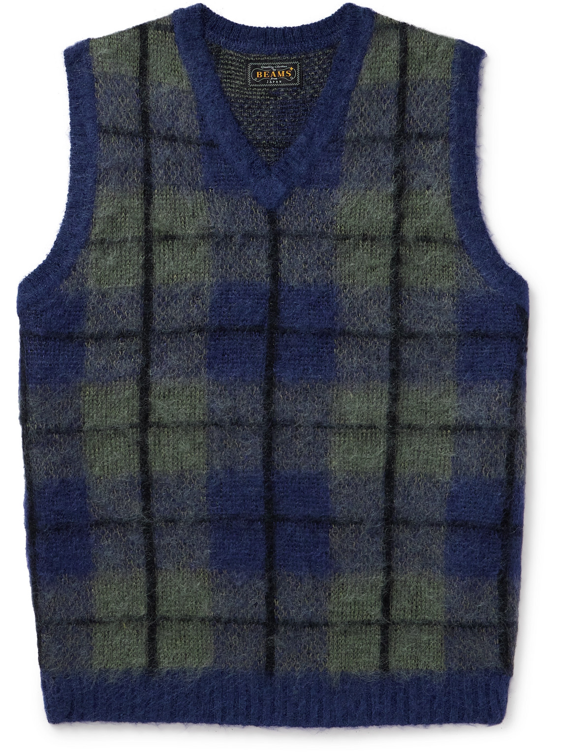 Beams Checked Knitted Sweater Vest In Blue