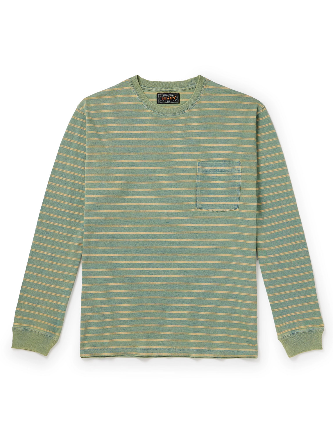 Beams Indigo Striped Cotton-jersey T-shirt In Green