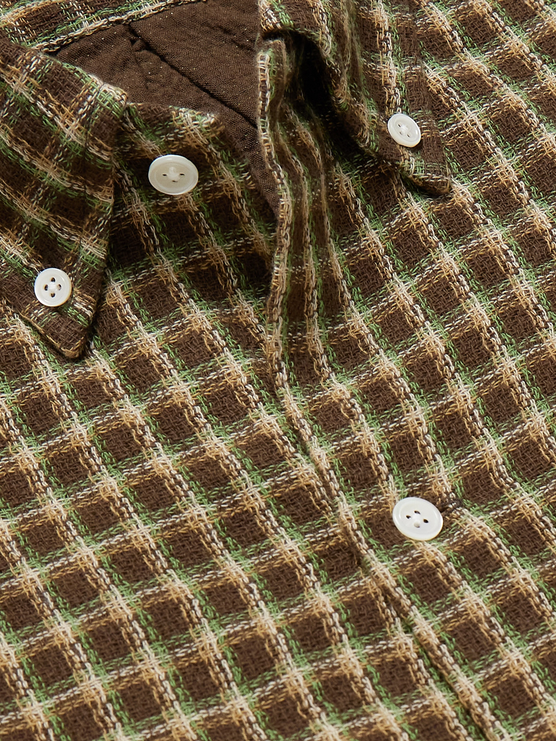 Shop Beams Button-down Collar Checked Cotton Shirt In Brown