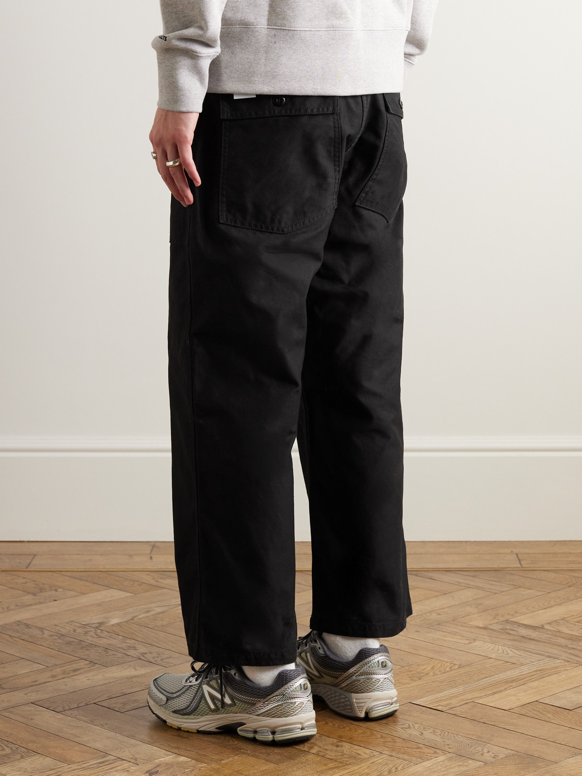 Shop Beams Wide-leg Cotton-twill Trousers In Black