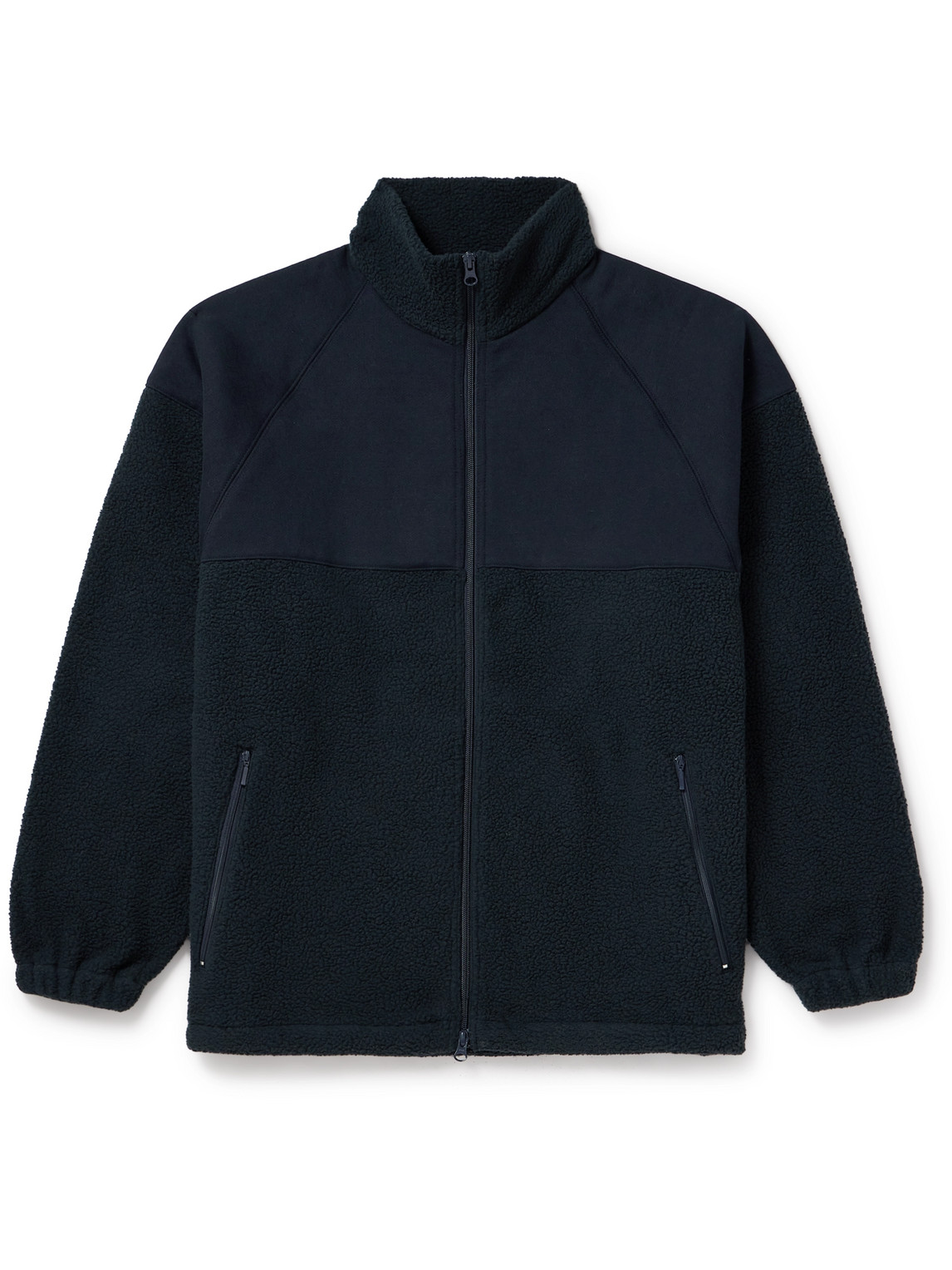 Beams Mil Panelled Cotton-jersey And Fleece Zip-up Jacket In Blue