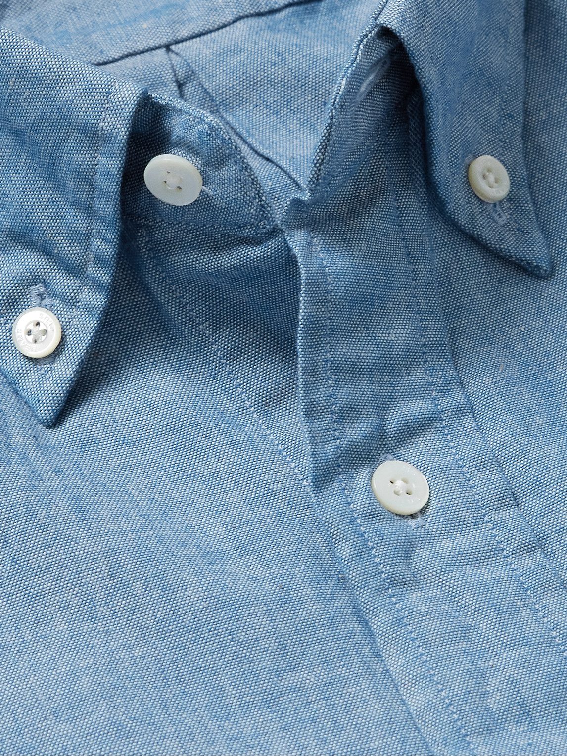 Shop Beams Button-down Collar Cotton-chambray Shirt In Blue