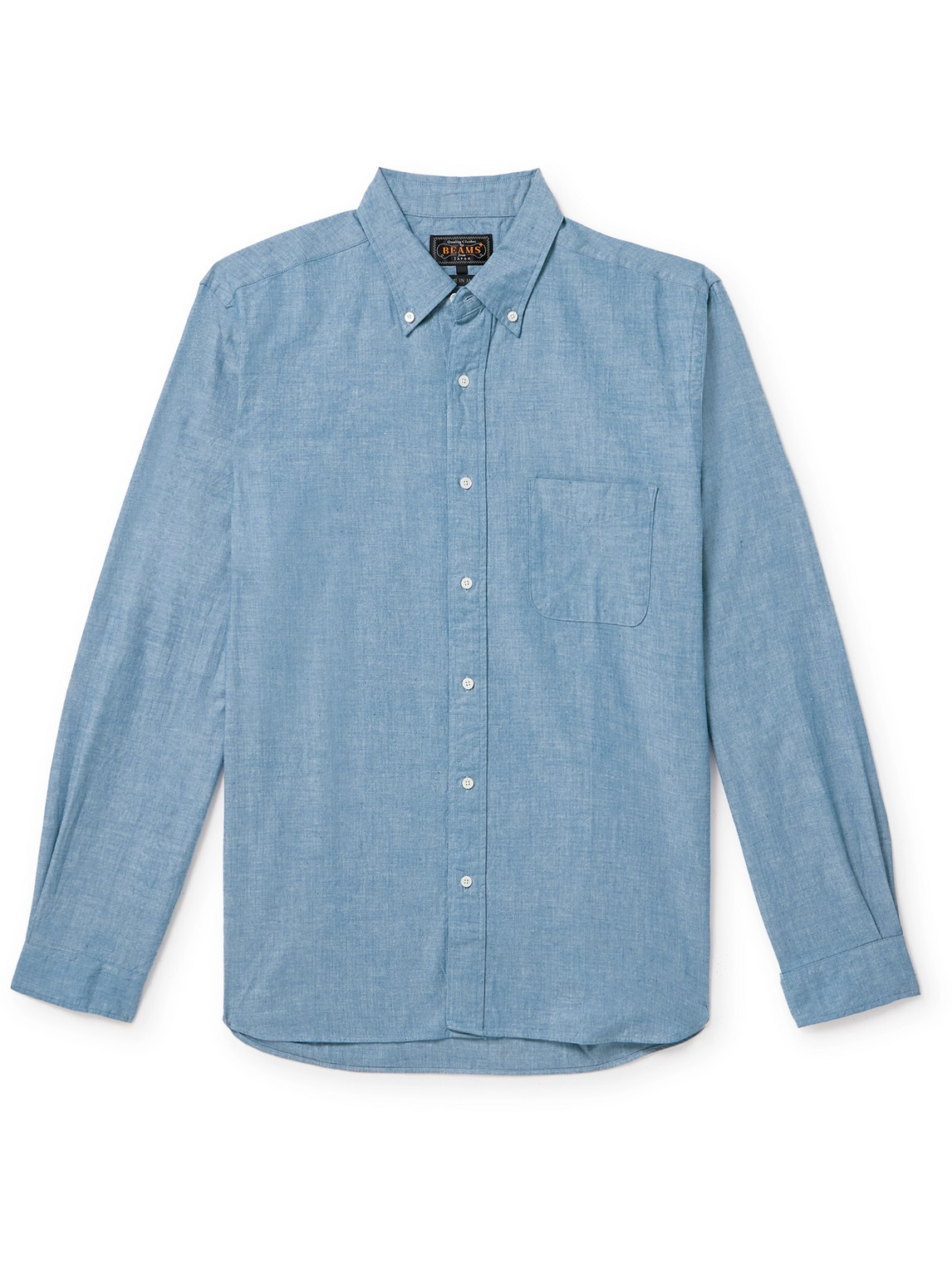 Beams Plus Mens Sax Work Patch-pocket Cotton Shirt In Blue