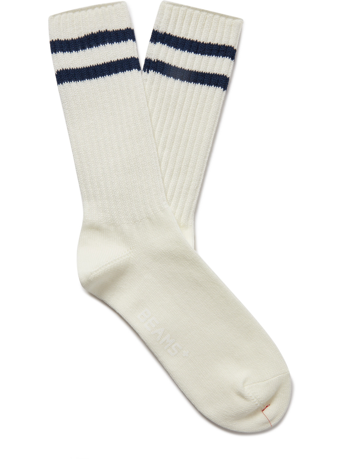 Beams Schoolboy Striped Ribbed Cotton-blend Socks In White
