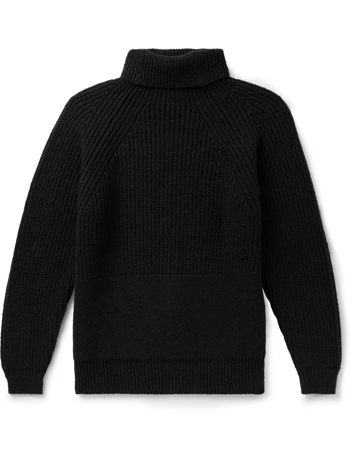 Inis Meain Ribbed Merino Wool And Cashmere-blend Rollneck Sweater In Black