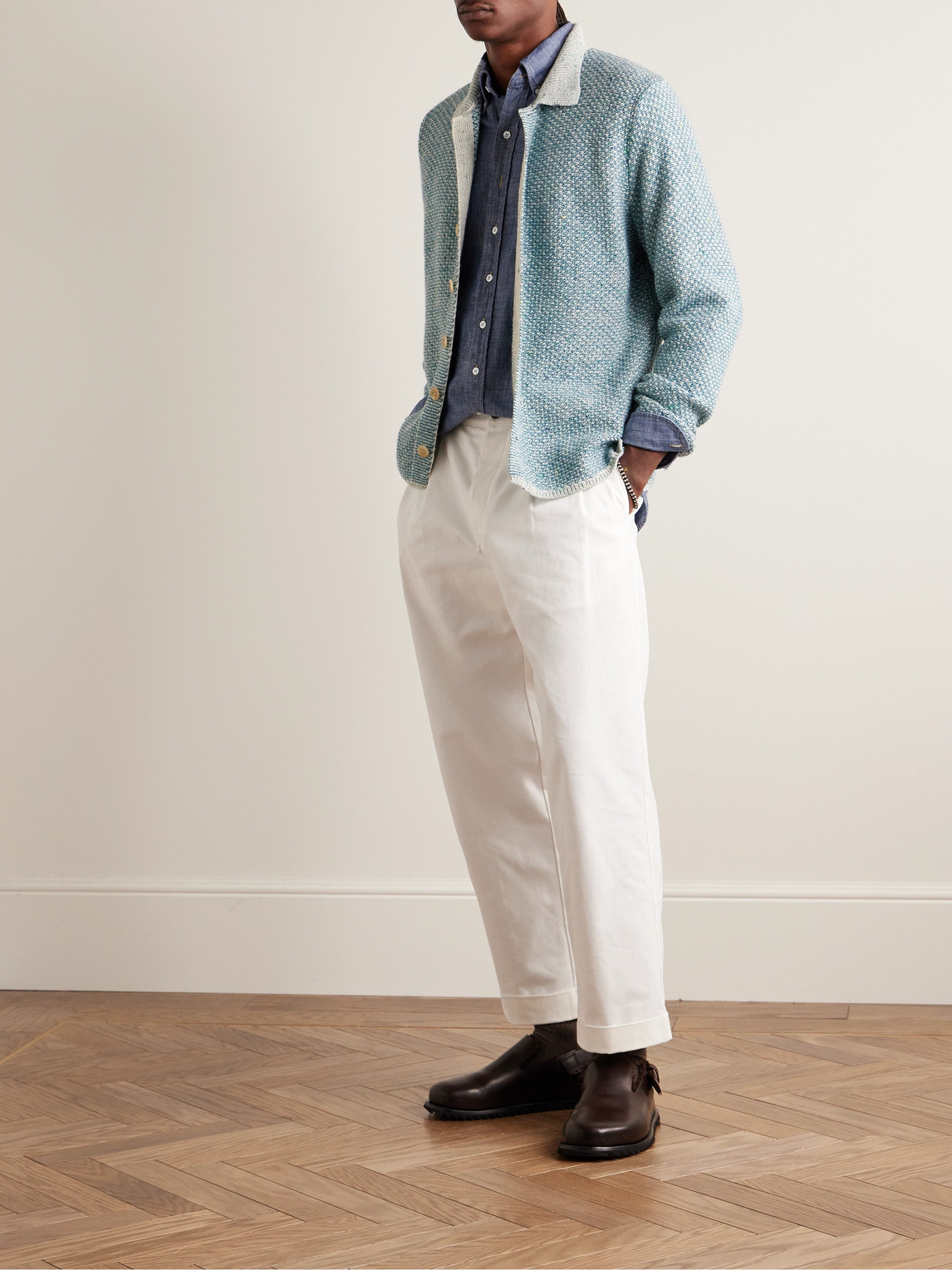 Shop Inis Meain Donegal Merino Wool And Cashmere-blend Shirt Jacket In Blue